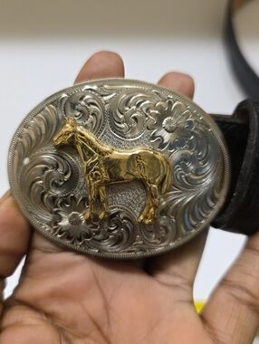Montana Silversmith 3D Horse Western Nickel Belt Buckle Full Grain Cowhide Sz 30